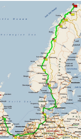 Our route to Nordkapp, click for a larger picture
